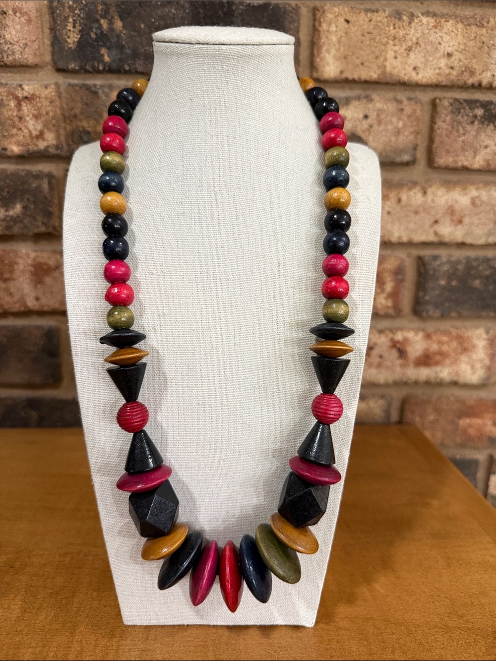 Vintage Chunky Wooden Tribal Boho Multi color beaded necklace